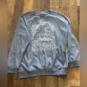 Boho western ribbed lightweight sweatshirt crewneck